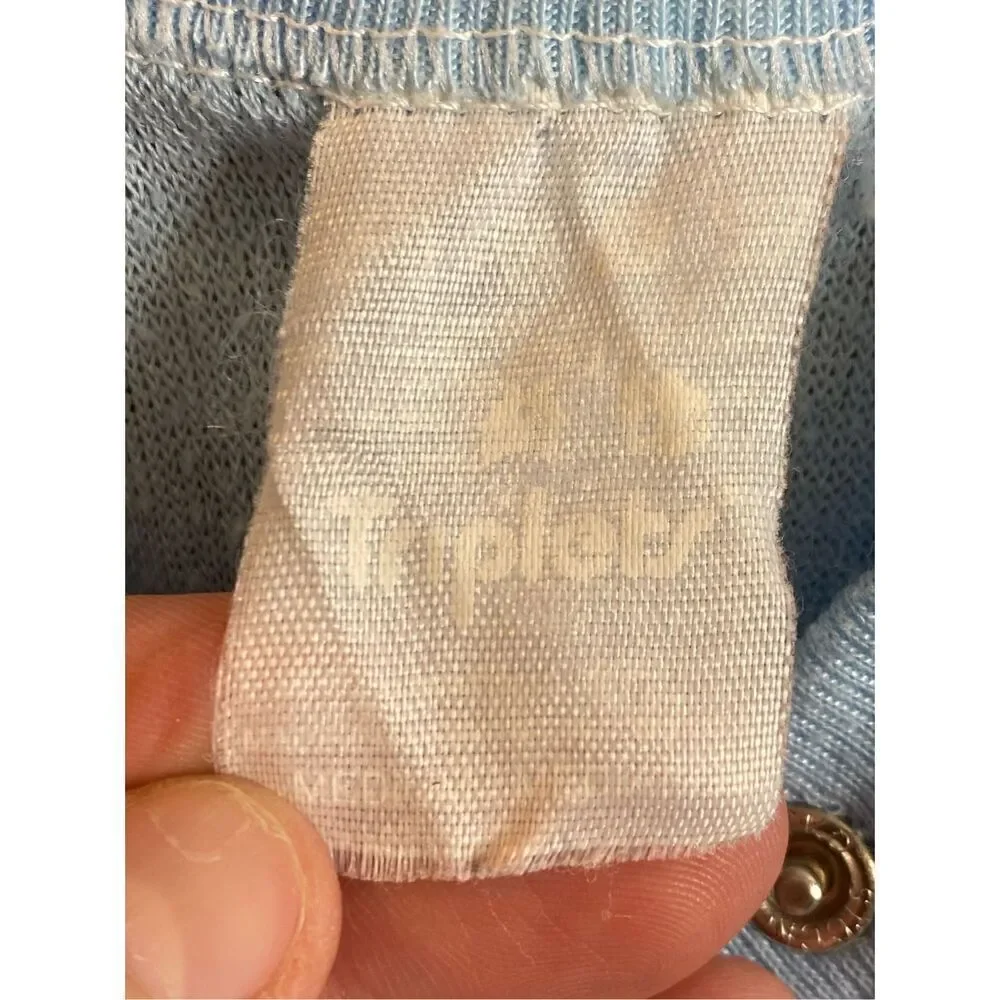 Vintage 80s Triplets Soft Terry Cloth Blue/White Baby Sleeper Pajama Infant Baby
